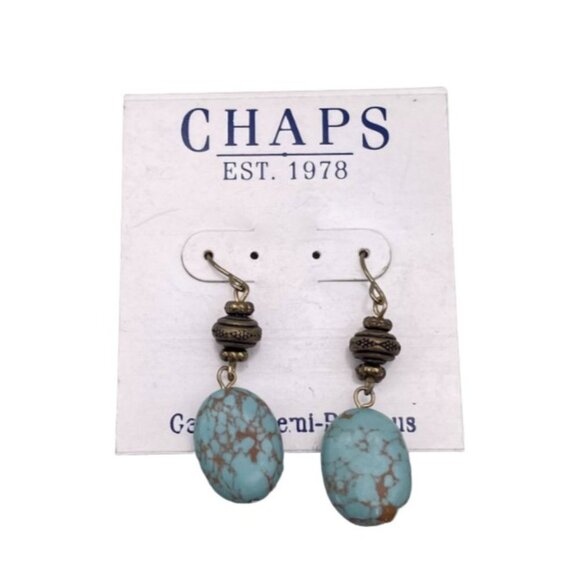 Chaps Semi Precious Nugget Drop Dangle Earrings Hook Closure Gold Tone - Picture 1 of 4